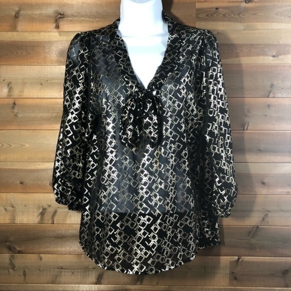 Love Culture Black & Gold Sheer Blouse With Tie